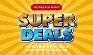 Super deals text, editable text effect template, bold gold font style with sunburst background