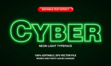 Cyber text effect template, glowing neon light editable text style