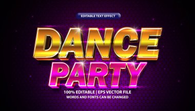 Dance party text, editable text effect template, neon light effect, futuristic glowing text style