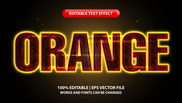 Texte Orange Modèle Effet Texte Modifiable Effet Lumière Jaune Néon — Image vectorielle