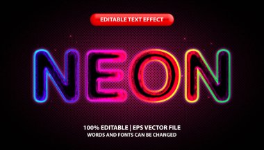 Neon metin, düzenlenebilir metin efekti şablonu, gökkuşağı rengi neon ışık etkisi metin biçimi