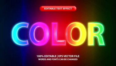 Renkli metin, düzenlenebilir metin efekti şablonu, gökkuşağı rengi neon ışık etkisi metin biçimi