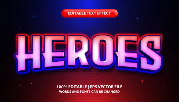 Heroes Text Editable Text Effect Style Futuristic Neon Glow Effect — Stock Vector