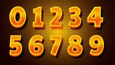 3d turuncu renkli ve bal peteği desenli sayılar kümesi