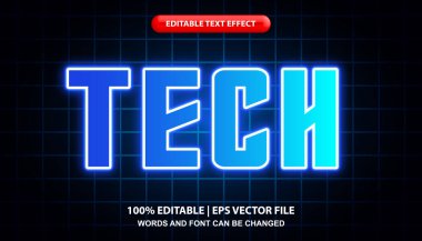 Teknik düzenlenebilir metin efekti şablonu, parlak neon ışık efekti yazı tipi