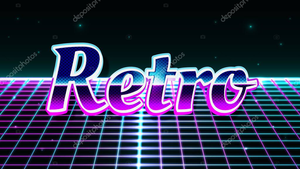 Retro futuristic neon light editable text effect style