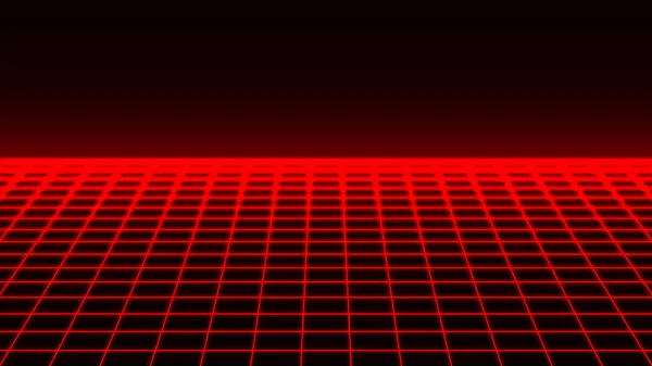 レトロな背景未来的な風景1980年代スタイル レトロな赤ネオンライトの背景 パースペクティブグリッド抽象的な背景 — ストックベクタ