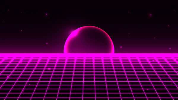 Retro Háttér Futurisztikus Táj 1980 Évek Stílus Rózsaszín Neon Izzó — Stock Vector