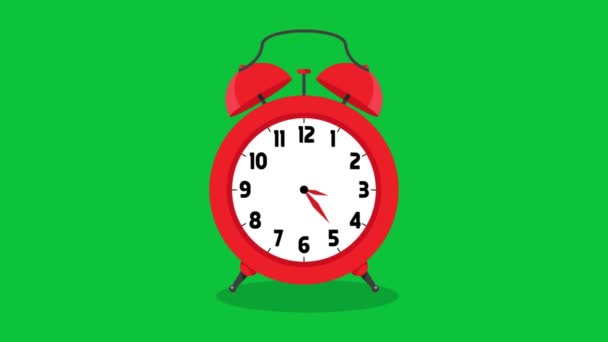 緑の画面でアニメーション目覚まし時計の移動時間 タイムラプスクロックの変更 アニメーション映像 — ストック動画
