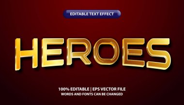 Kahramanlar metin, düzenlenebilir metin efekti şablonu, lüks altın metalik metin biçimi