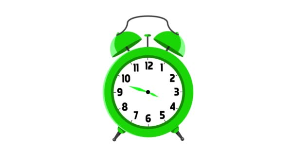 Réveil Vert Animé Déplaçant Temps Sur Fond Blanc Changements Horloge — Video