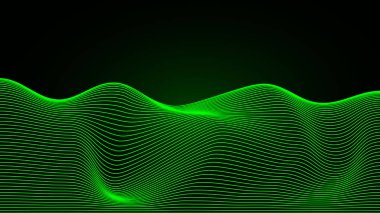Dinamik çizgi dalgaları soyut arkaplan, yeşil neon dalgaları vektör çizimi