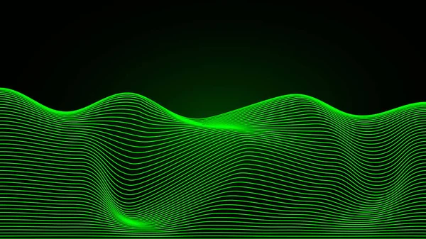 Dynamické Čáry Vlny Abstraktní Pozadí Zelené Neonové Vlny Vektorové Ilustrace — Stockový vektor
