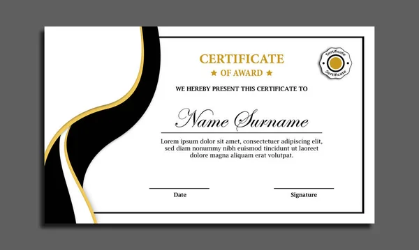 Certificato Bianco Oro Con Linee Flusso Ornamento Lusso Modello Certificato — Vettoriale Stock