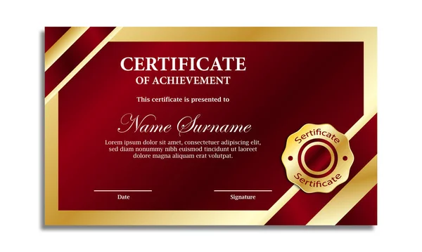 Certificado Rojo Dorado Con Gradiente Lujo Plantilla Certificado Moderno — Archivo Imágenes Vectoriales