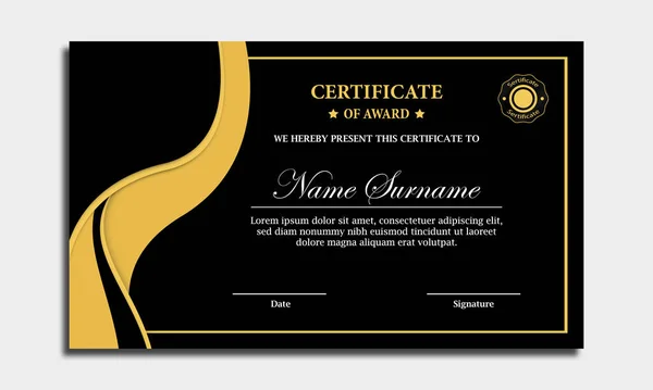 Черный Золотой Сертификат Потоковыми Линиями Роскошный Орнамент Современный Шаблон Сертификата — стоковый вектор