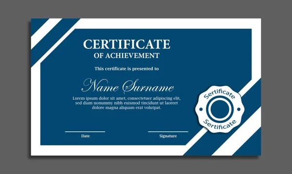 Certificato Aziendale Bianco Blu Con Motivo Linee Geometriche Modello Certificato — Vettoriale Stock