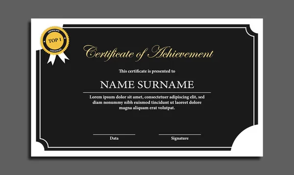 Сертифікат Шаблону Досягнень Чорним Золотим Значком Кордоном — стоковий вектор