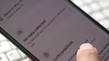 Google Play Store 'dan yüklenen uygulama veya oyunların veri toplanmamış bilgileri. Jakarta, 13 Şubat 2023.