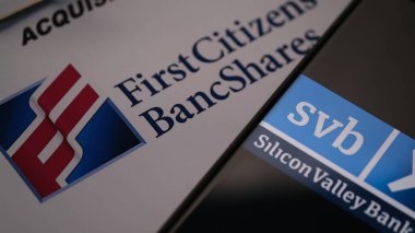Silikon Vadisi Bankası 'nın el gölgesi var. Edinim illüstrasyonu. Jakarta, 28 Mart 2023.