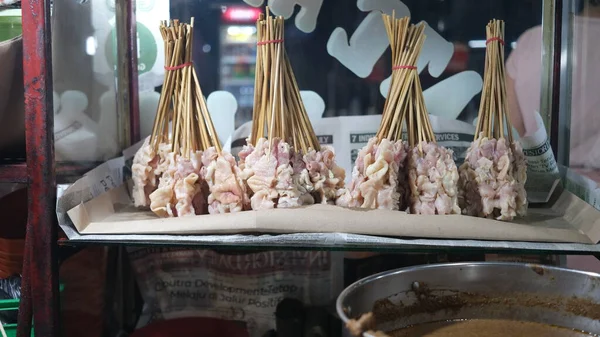 Chicken Satay Ready Grilled Street Vendor — Stock Photo, Image