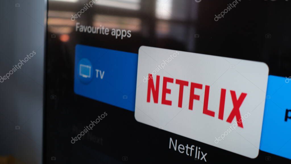 Netflix logo on a tv screen. Sydney, 22 April 2023