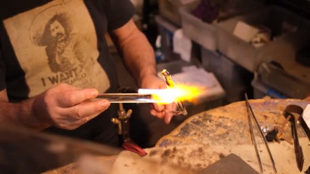 ガラス職人が火炎でガラスを燃やしています シドニー 2023年9月28日 — ストック動画