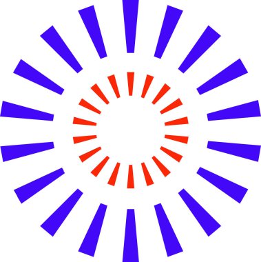 Cercle rouge avec  l'interieur deux groupes de trapezes bleu et rouge rejoignant le centre