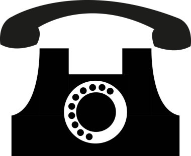 Silhouette d'ancien telephone en noir sur fond blanc
