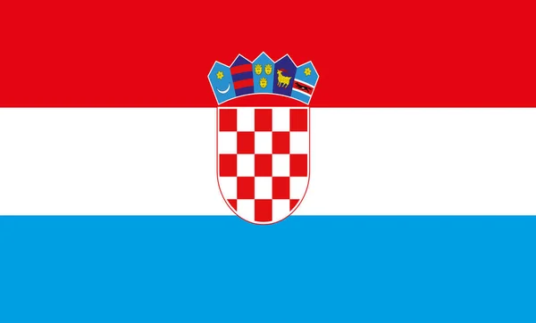 Kroatische Flagge Mit Drei Streifen Rot Weiß Blau Und Wappen — Stockvektor