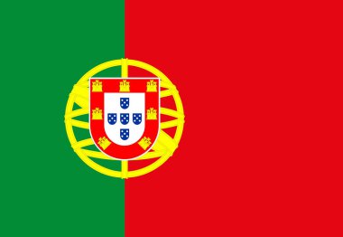 İki kırmızı ve yeşil çizgili ve armalı Portekiz bayrağı