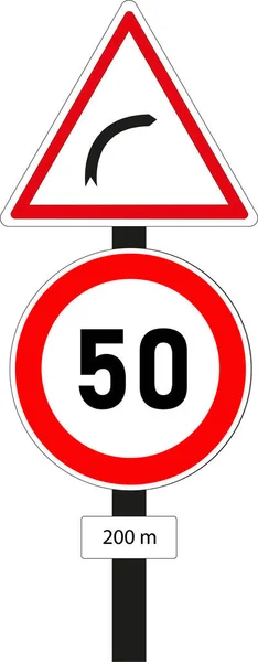 フランスの道路標識 速度制限と右ターン — ストック写真