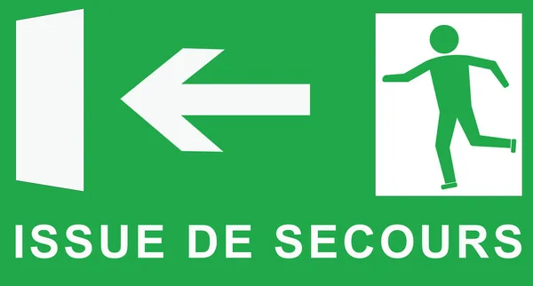 Rektangulär Skylt Grön Bakgrund Med Fransk Text Issue Secours — Stockfoto