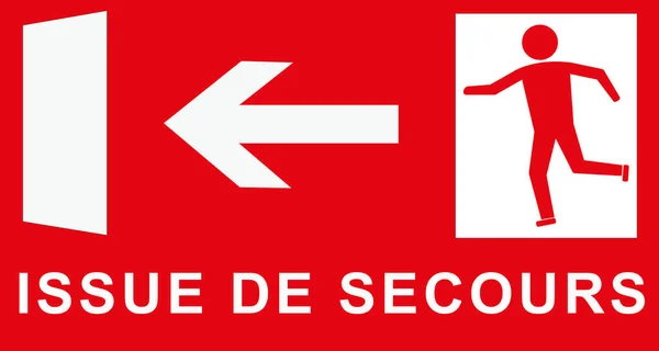 Signo Rectangular Sobre Fondo Rojo Con Texto Francés Issue Secours — Foto de Stock