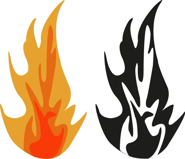 Two Flames Side Side One Black White Other Three Colors — Stock Vector