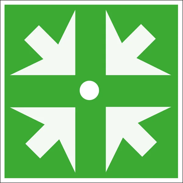 绿色背景标志 有四个方向箭头和一个中间的白色圆圈 组装点 — 图库矢量图片