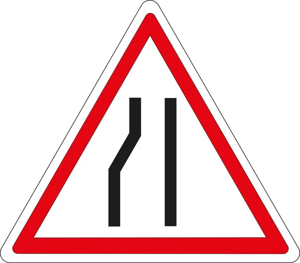 Znak Drogowy Wąska Jezdnia Lewej Stronie — Zdjęcie stockowe