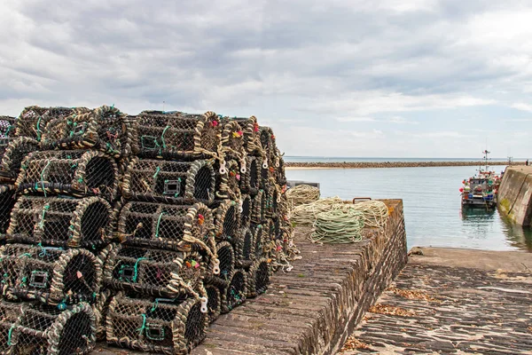 Carteret Shellfish Traps Stacked Quay Threatening Sky English Channel Normandy — Stock Photo, Image