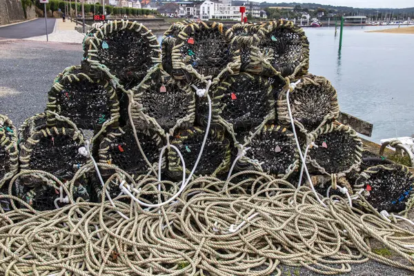Carteret Shellfish Traps Stacked Quay English Channel Normandy — Stock Photo, Image