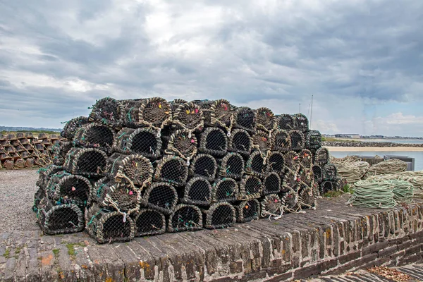 Carteret Shellfish Traps Stacked Quay Threatening Sky English Channel Normandy — Stock Photo, Image