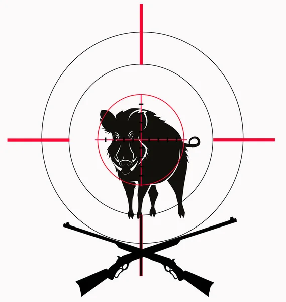 Hedefin ortasında iki çapraz tüfekli bir yaban domuzu silueti.