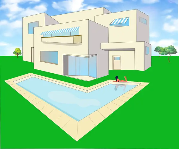 Masmavi bir gökyüzü ve beyaz bulutlara karşı müstakil ev