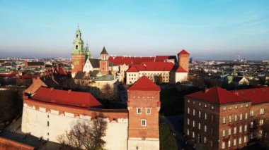 drone flight over the old town in europe a beautiful view of the city panorama