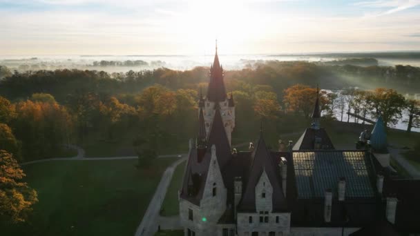 Drone Flight Old Medieval Castle Beautiful View Nature Golden Hour — Stock Video