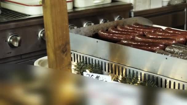 Kiełbaski Grillowane Gotowane Patelni Pyszne Ciasto Kiełbasie — Wideo stockowe