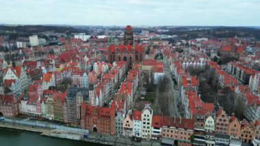 Ortaçağ Avrupa Şehri Gdansk Polonya 'nın Havadan Görünümü