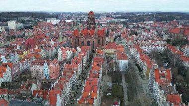 Ortaçağ Avrupa Şehri Gdansk Polonya 'nın Havadan Görünümü