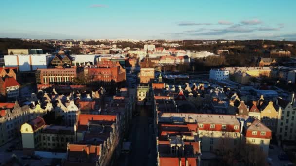 Widok Lotu Ptaka Średniowiecznego Miasta Gdańska Polska — Wideo stockowe