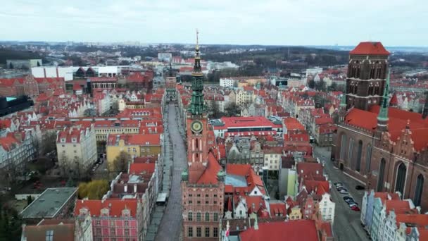Aerial View Medieval European City Gdansk Poland — Stock Video