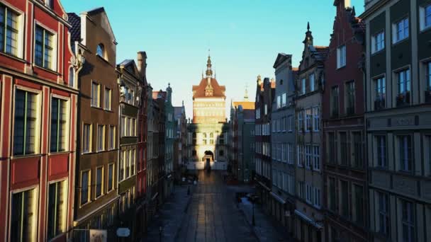 Flygfoto Över Den Medeltida Europeiska Staden Gdansk Polen — Stockvideo